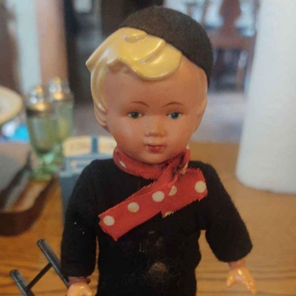 Vintage Celluloid Dutch Boy 6" Doll Holding A Ladder - Picture 1 of 6